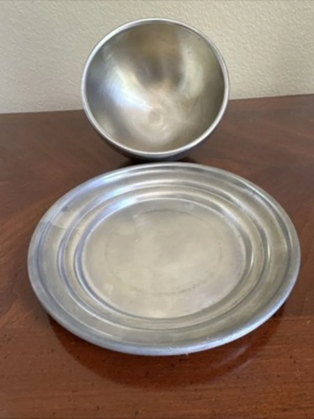 Vintage Covered Round Butter Pewter Dish stamped WEB 1180